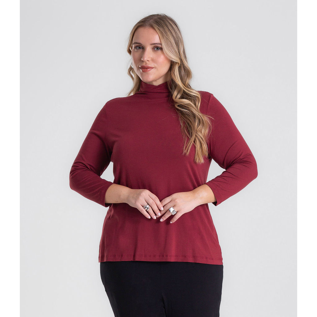 Blusa Manga 7/8 Viscotorcion Plus Size Secret Glam Vermelho