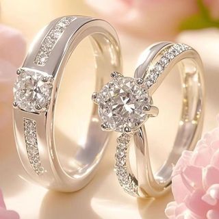 Pronto estoque Casal simulação de casamento fileira aberta diamante anel de diamante anel de casamento par anel falso de