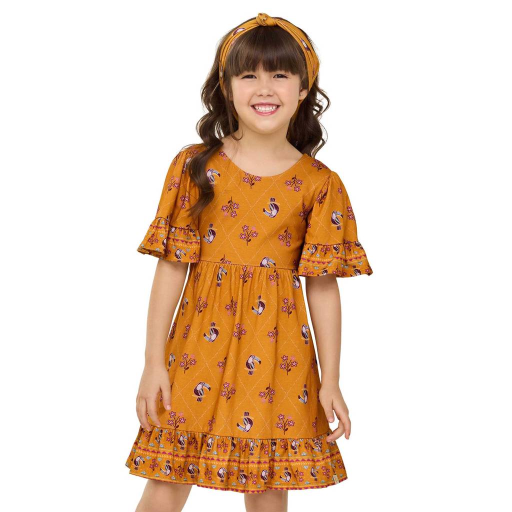 Vestido Infantil Menina Cantarim Tucanos Elian Laranja