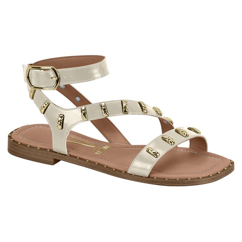 SANDÁLIA FEMININA RASTEIRA VIZZANO ORIGINAL LINDA E CONFORTAVEL RASTEIRINHA FLAT COM METAIS DOURADO