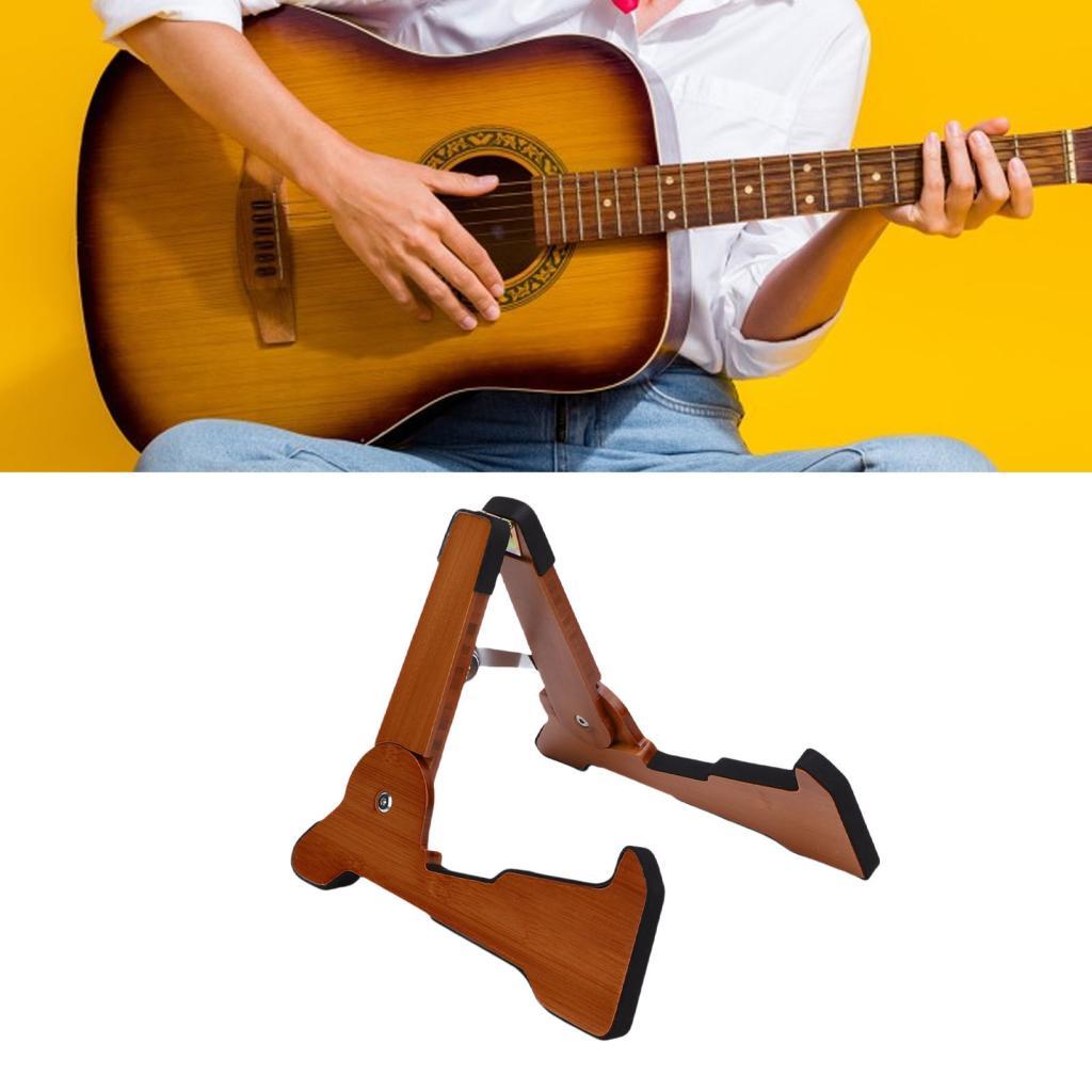 Suporte de exibição de guitarra de bambu sólido suporte de piso com moldura de EVA macio dobrável para baixo elétrico