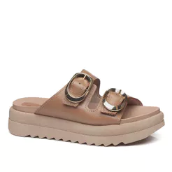 Chinelo Birken Pegada Feminino em Couro Caramelo 234405-03