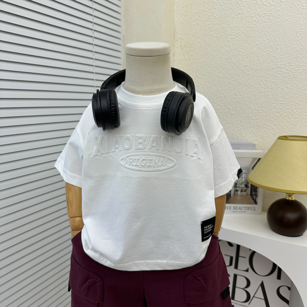 Meninos verão camiseta de manga curta 2025 novo estilo crianças puro algodão em torno do pescoço topo meninos verão fino