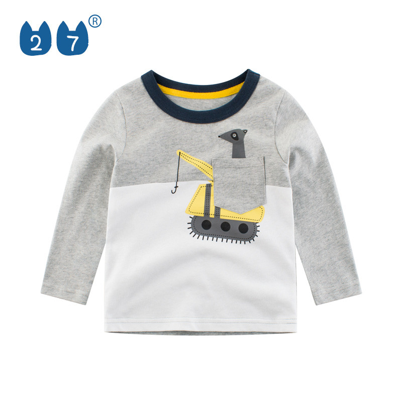Crianças camiseta de manga comprida 2025 primavera outono novo estilo meninos moda camisa de fundo carro impresso algodã