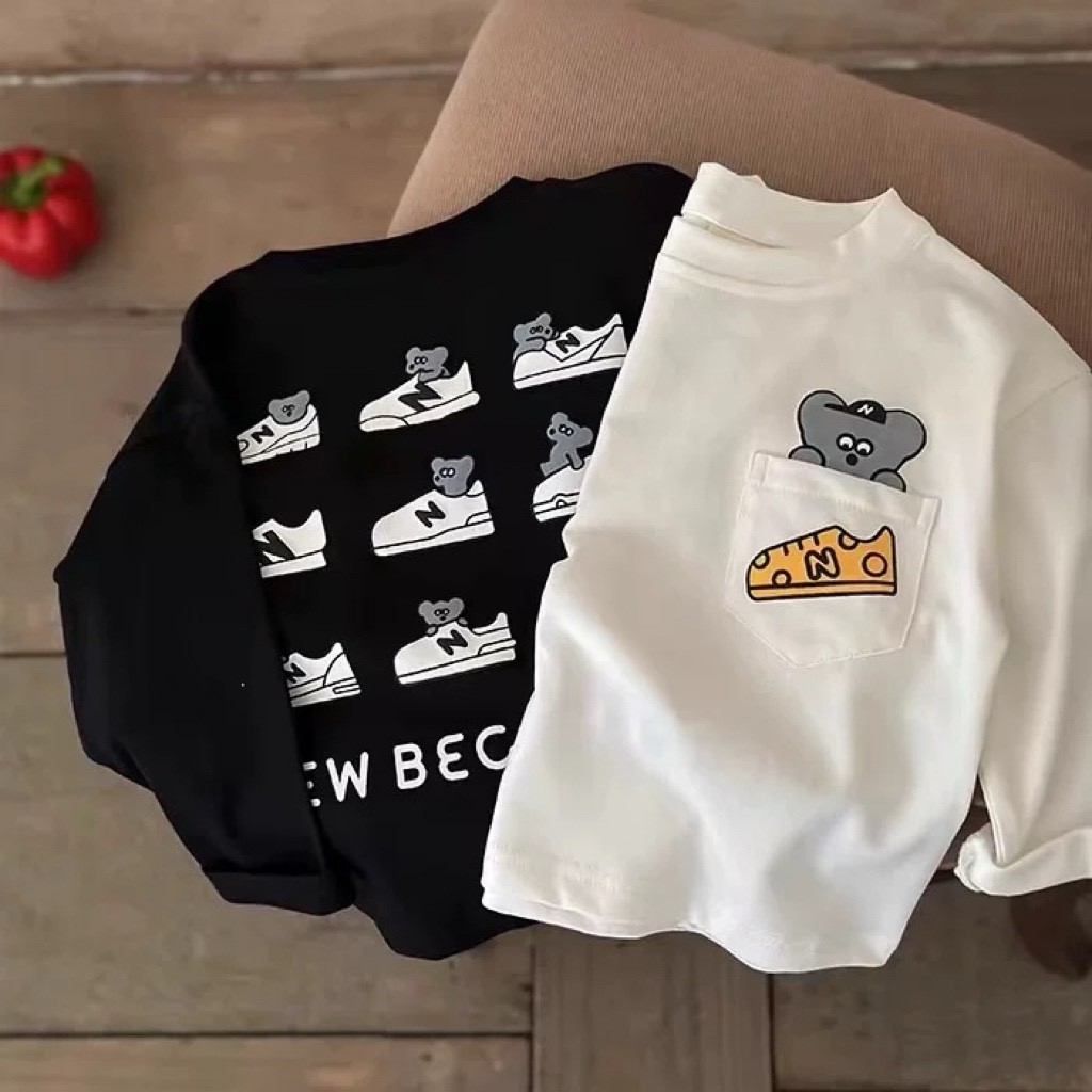 Crianças dos desenhos animados camiseta de manga comprida 2024 novo estilo meninos meninas outono topos versão coreana b