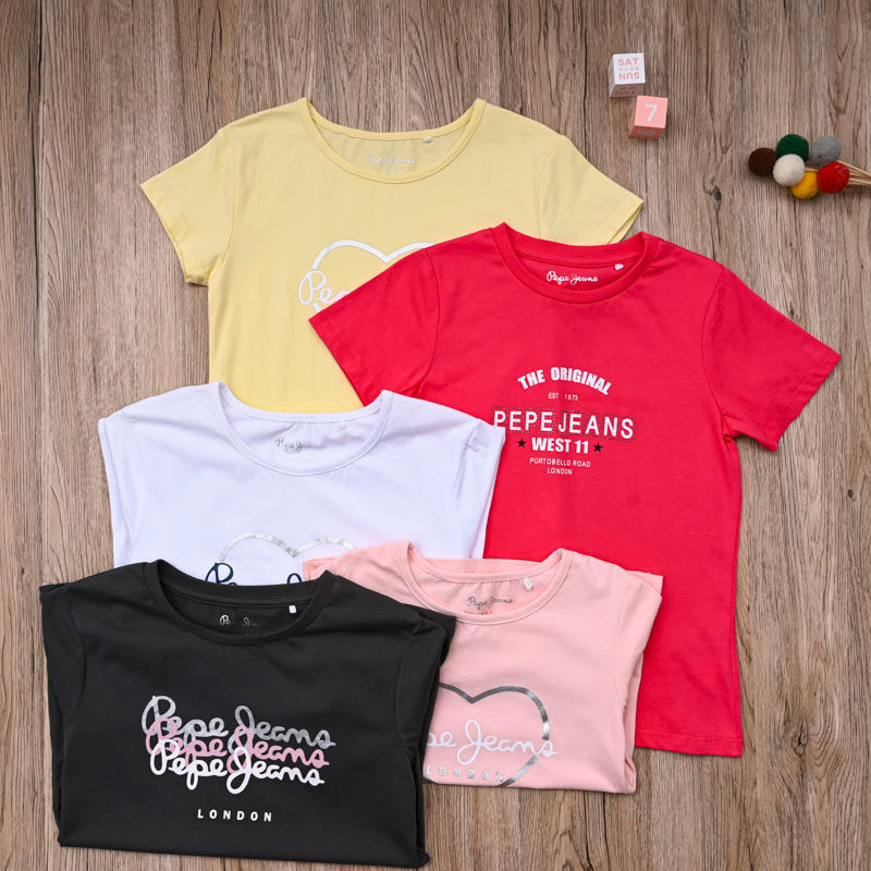 Comércio exterior europeu americano verão meninas algodão de manga curta camiseta médio grande crianças verão Casual con