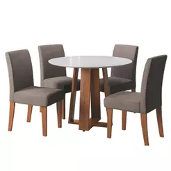 Conjunto Sala de Jantar Mesa Athenas Redonda 4 Cadeiras Trieste Madeirado/Mascavo Dobuê