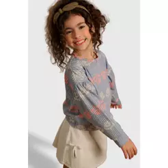Conjunto Infantil Menina Flores Com Saia Elian Azul