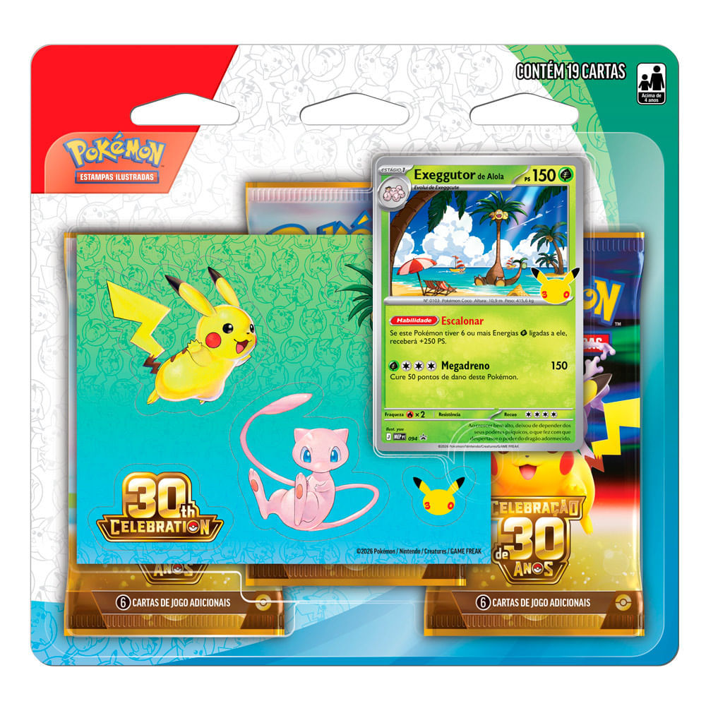 Jogo de Cartas Pokemon Blister Triplo com Adesivo Copag