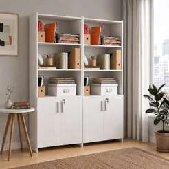 Kit com 2 Armários para Escritório Semi-Aberto 2 Portas com Chave Branco Branco