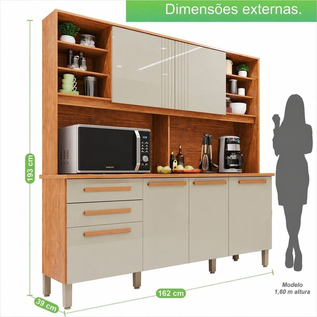 Armário de Cozinha 6 Portas 2 Gavetas Adelle Yescasa Laranja/Cinamomo/Off-White Cinamomo/Off White · foto 2