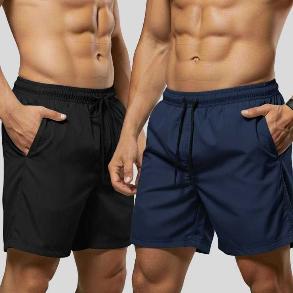 Kit 2 Shorts Tactel Elastano Com Bolso Bermuda Masculina Treino Corrida Academia Casual Confortável