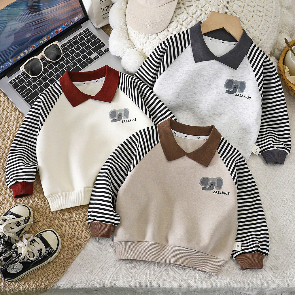 Crianças moletom infantil primavera outono estilo listrado lapela masculino feminino bebê bordado de manga comprida lape