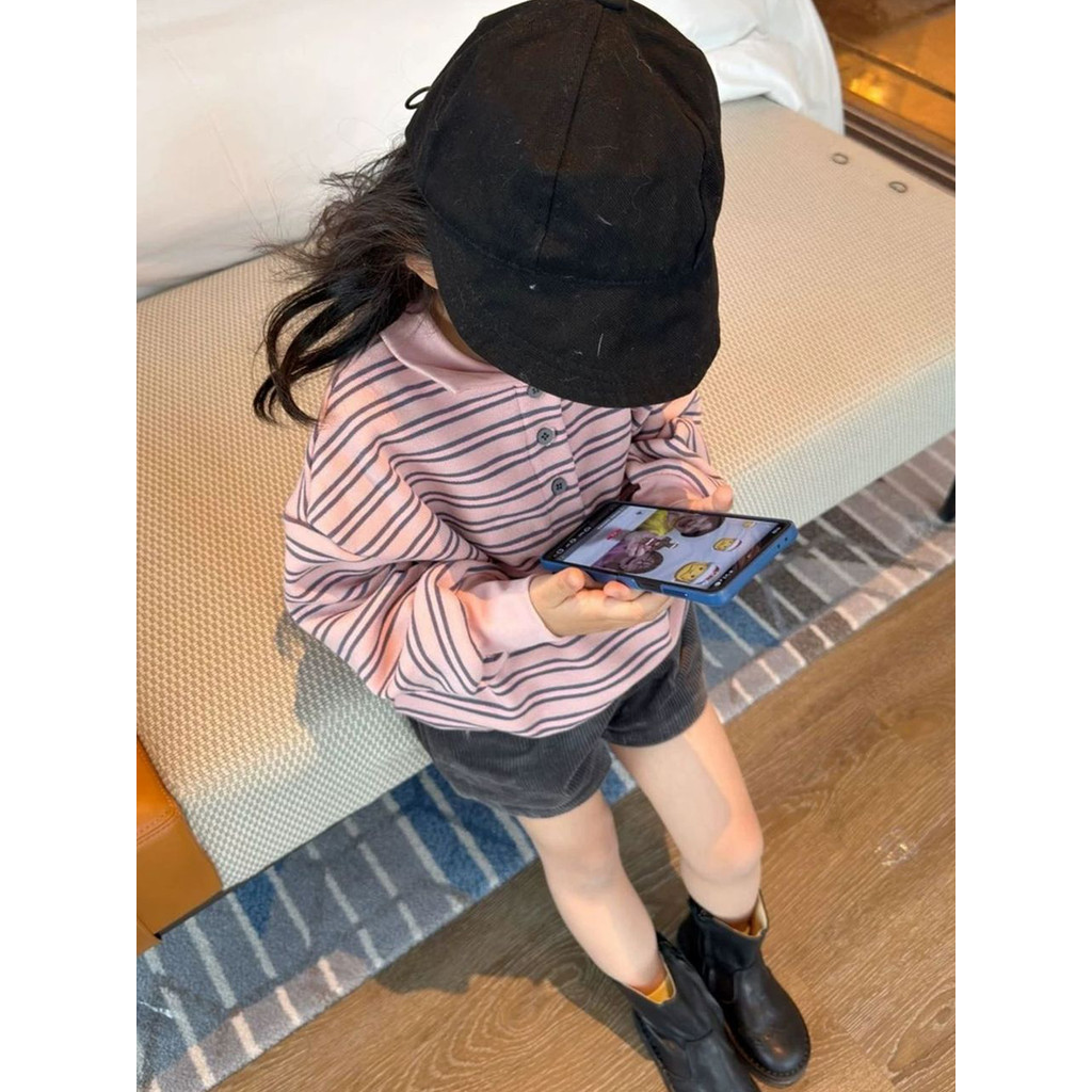 Super agradável meninas camiseta de manga comprida outono inverno novo estilo crianças rosa listrado moletom bebê gola P