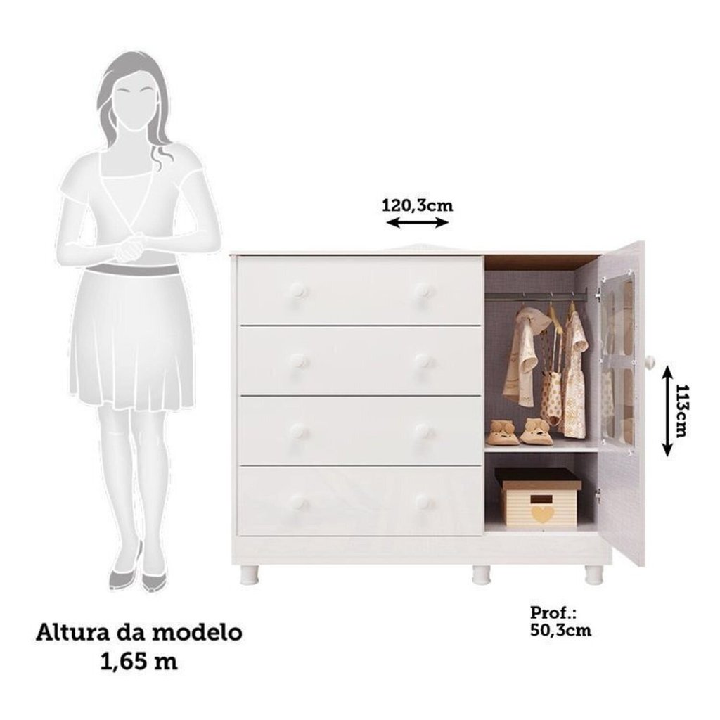 Quarto de Bebê Berço com Capitonê e Cômoda com Janela Maya Clássico Espresso Móveis Branco/Brilho Branco Brilho · foto 2