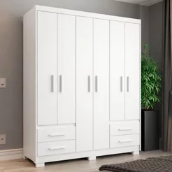 Guarda Roupa Casal 6 Portas 4 Gavetas Primacy Branco Branco