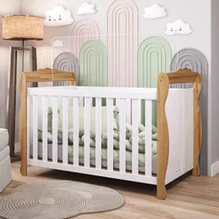 Berço Mini Cama 3 em 1 Americano 100% MDF Cocada Espresso Móveis Branco Brilho/Amêndoa Branco Brilho/Amêndoa