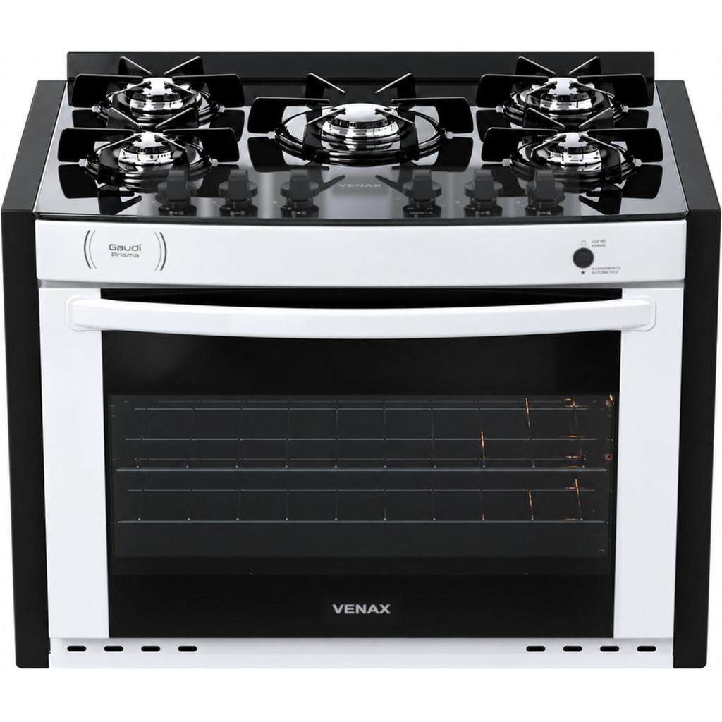 Fogao de embutir 5 Bocas Venax Gaudi Prisma Vitreo Bl Branco Gas Glp