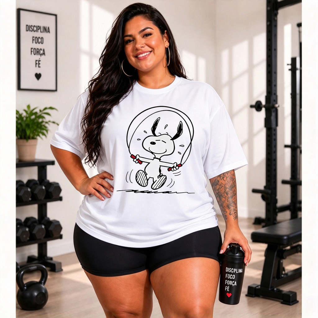 [Camiseta Premium em Algodão Puro] MOMO Personagem Snoopy Peanuts Cartoon Divertido Feminina Manga Curta Estampa P-G3