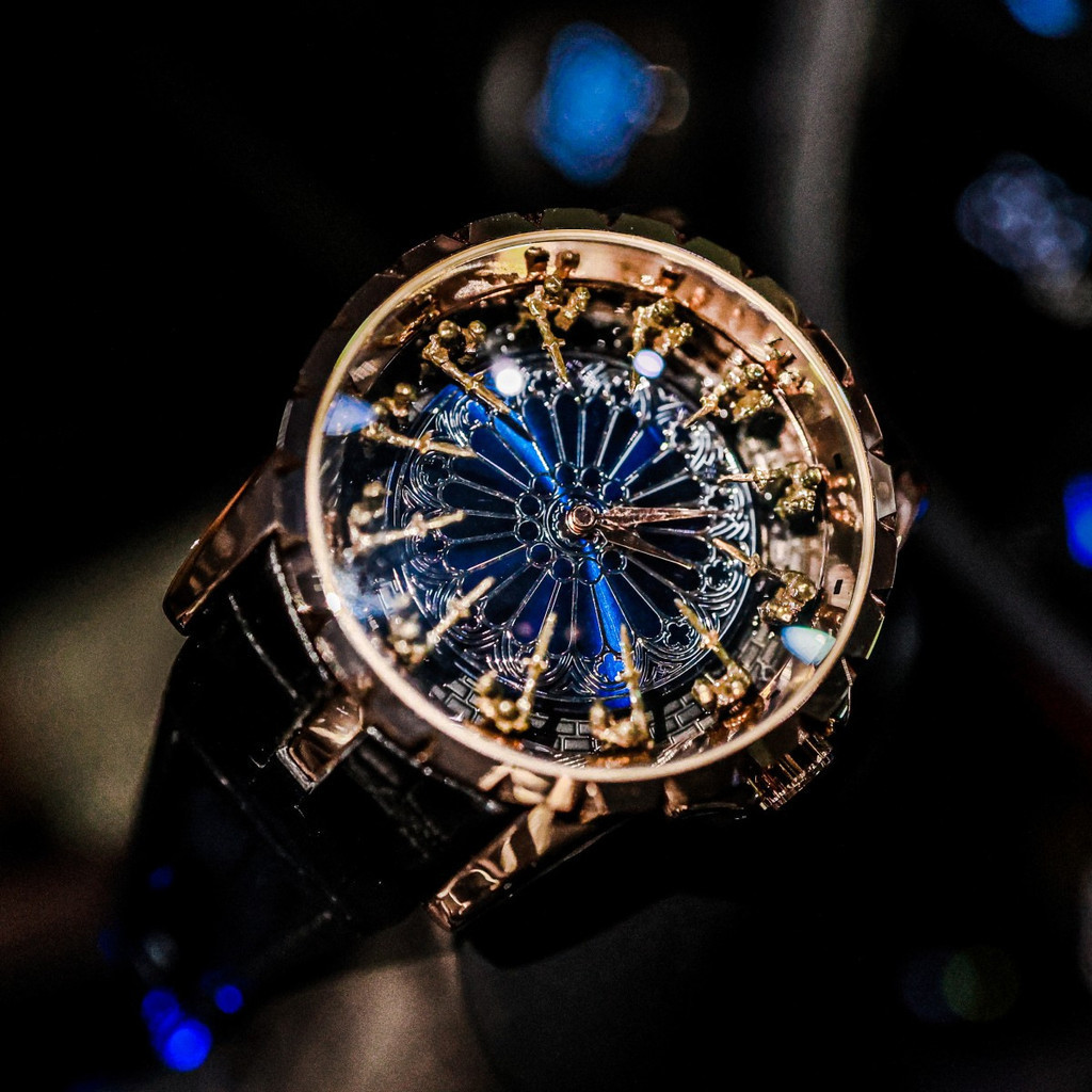 Relógio Masculino Super Burn Doze Round Table Knight, Conceito Wormhole, Preto, Mecânico, Personalidade, Três O312