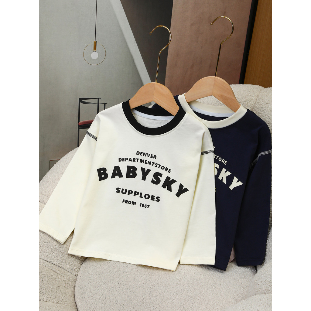 Crianças de manga comprida camiseta primavera outono estilo meninos puro algodão camisa de fundo meninas moda contraste 