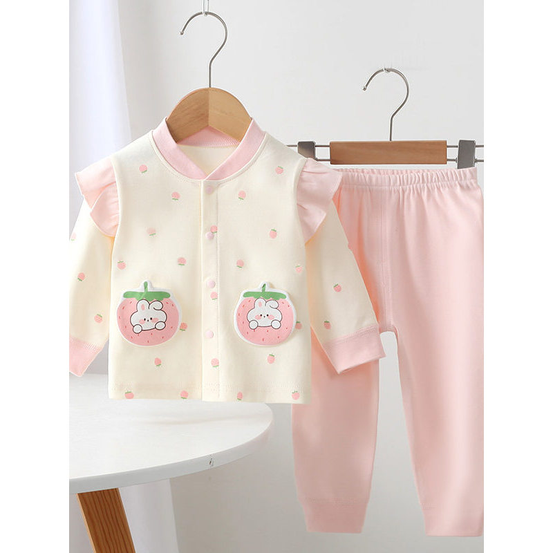 Feminino conjunto de roupa interior do bebê primavera outono roupas classe a puro algodão meninas pijamas camisas de fun
