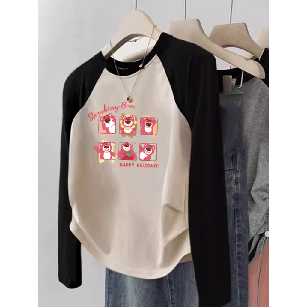 Meninas contraste cor puro algodão manga comprida camiseta primavera outono roupas médio grande crianças moda elegante e