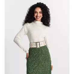 Blusa Feminina Manga Longa Ribana Canelada Rovitex Bege