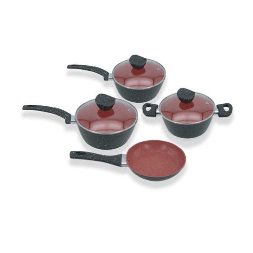 Conjunto Panelas Jogo Panelas Antiaderentes 4 Peças com Tampa de Vidro Revestimento Cerâmico Cabo Baquelite Fácil Limpar