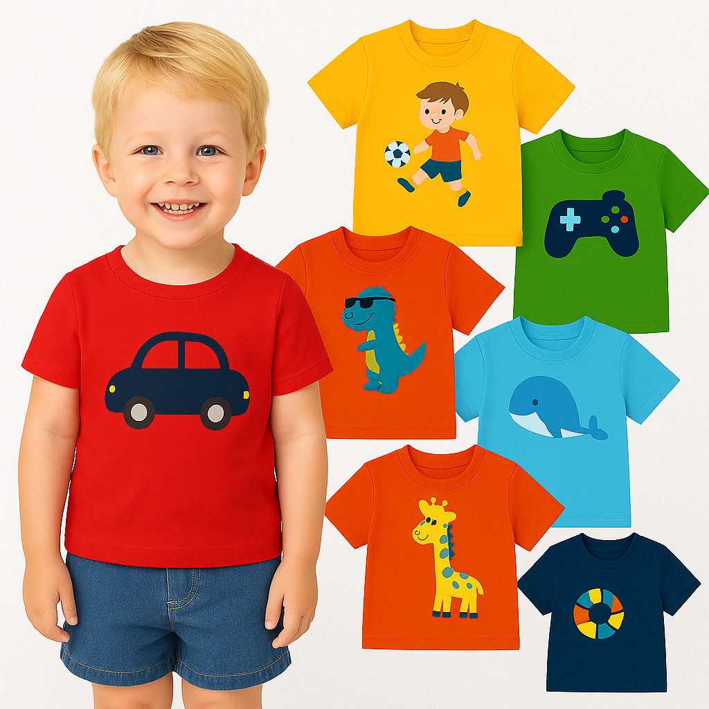 Kit 3 Camisetas de Menino Verão Sortidas Infantil- Kit 3 Blusas para Meninos Manga Curta - Camisa Masculino Infantil