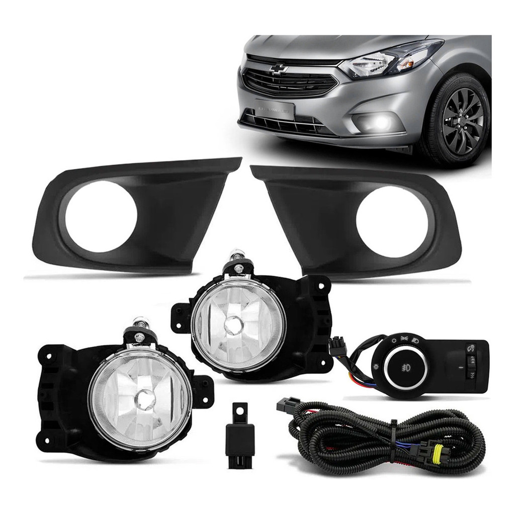 KIT FAROL AUXILIAR MILHA  SHOCKLIGHT ONIX PRISMA JOY 2017 A 2019 LD/LE BOTÃO MODELO ORIGINAL