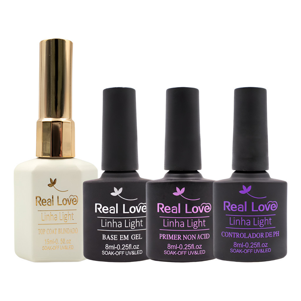 Kit Completo Preparadores para Alongamento de Unhas Real Love 4 Itens