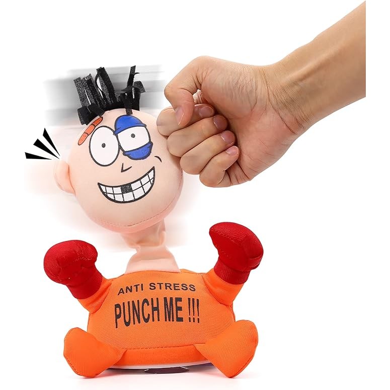Boneco De Pelúcia Brinquedo De Bater Anti Stress Punch Me Com Som 20cm Laranja em Oferta na Shopee