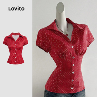 Lovito Blusa Elegante Festas Clássica E Versátil Com Estampa De Bolinhas E Botões Primavera/verão Cor Vermelha L155AD400 em Oferta na Shopee