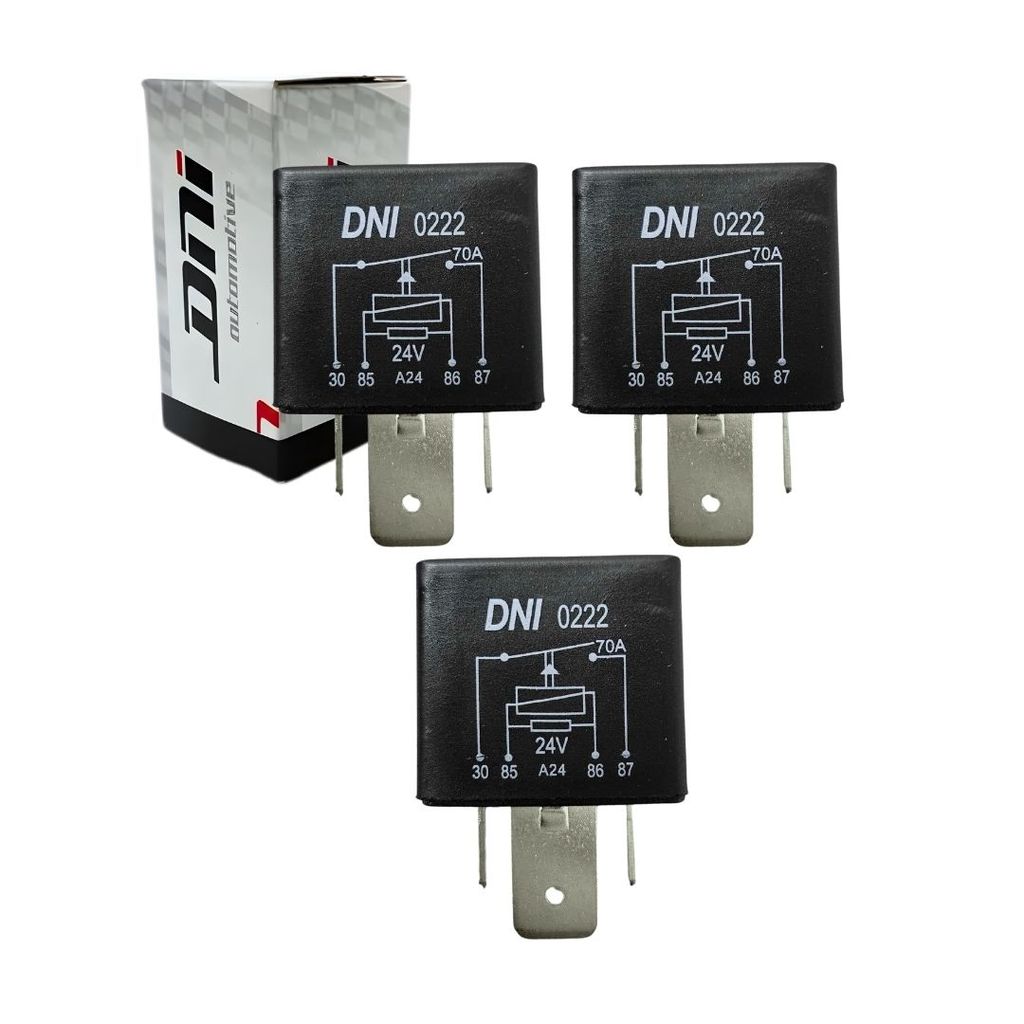 Kit 3 Rele Auxiliar Universal 70a 24v 4 Pinos Com Suporte DNI0222 Rele 70a Uso Geral