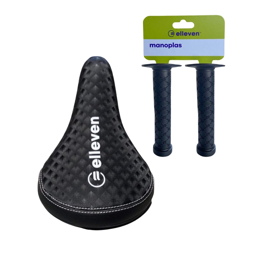 Banco Selim Bmx Elleven Holográfico Preto + Manopla Bmx Grau wheeling 145MM Elleven Loop