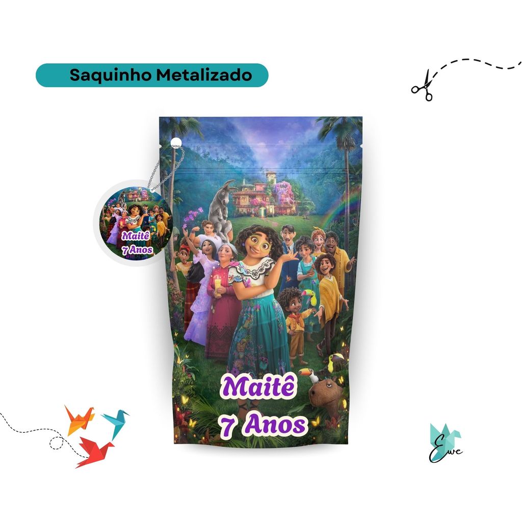 Saquinho Metalizado Encanto 12x19 Personalizado - Lembrancinha Aniversário | Saquinho Surpresa