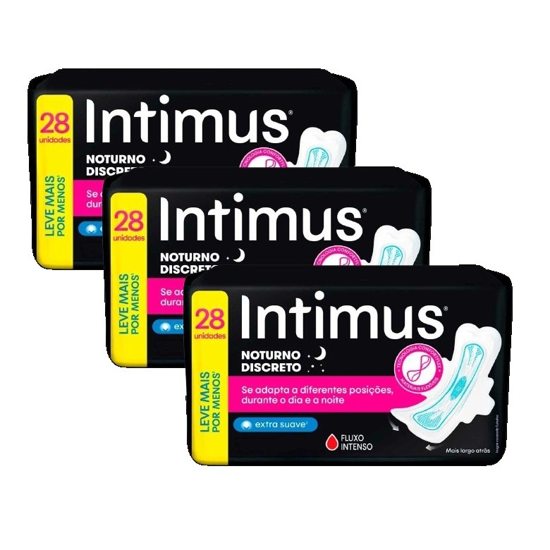 kit 3 Absorvente Intimus Noturno Suave com Abas 28 unidades em Oferta na Shopee