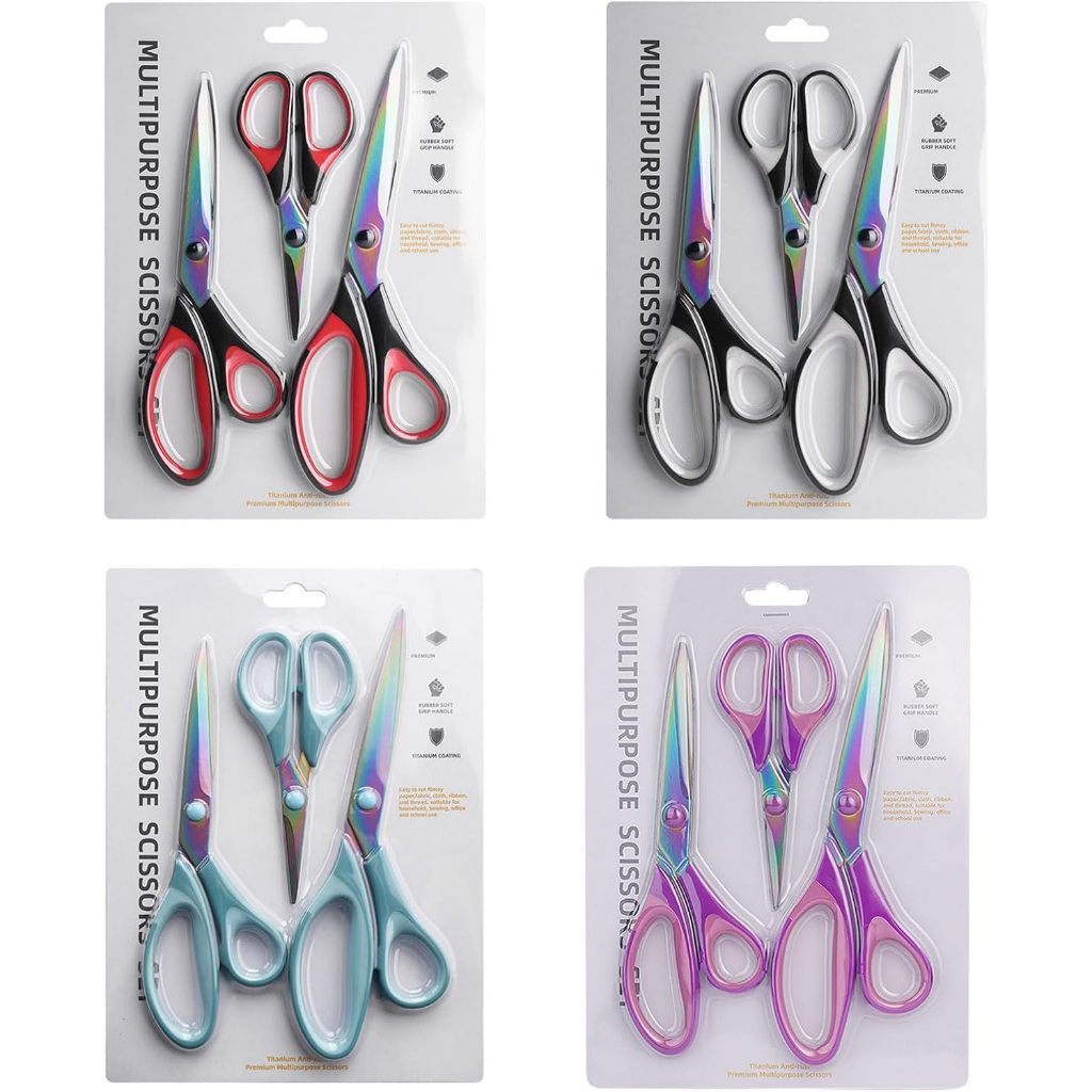 Conjunto de 3 tesouras artesanais, tesouras de lâminas afiadas de titânio multiuso, cabo de aderência confortável