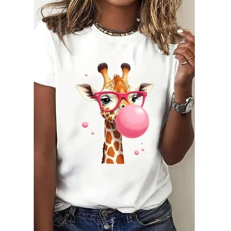 Camiseta Feminina t shirt Girafa Babalu Super Estilosa 100% Algodão