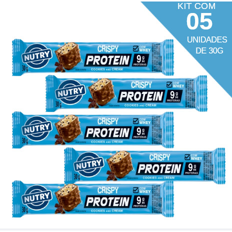 Kit Com 5 Barra Crispy 9g De Proteína Cookies Cream Nutry De 30g