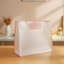 Sacola Transparente Fosca Pvc Alça Plana Rosa Bebê - 22x26x10cm - 12 unidades - Rizzo