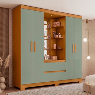 Guarda Roupa Capelinha Casal 04 Portas Olímpia Cinamomo/Sálvia em Oferta na Shopee