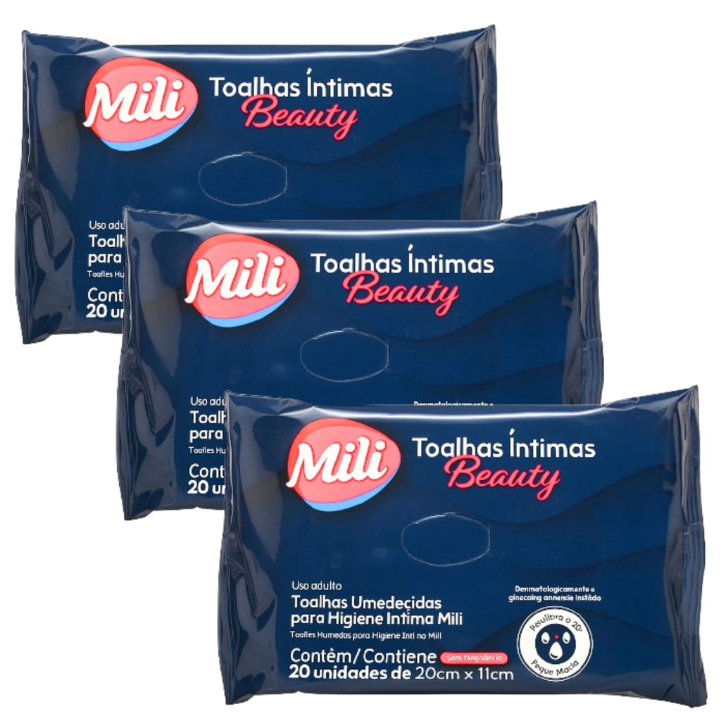 Toalha Íntima Beauty - Toalhinha Umedecida p/ Higiene Íntima - 3 pacotes  c/ 20 unidades de 20x11cm (total:30 )