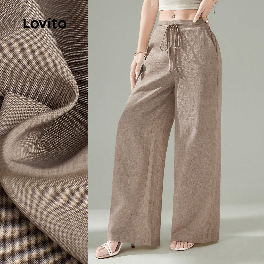 Lovito Calças Casuais com Amarração Na Frente de Primavera/verão Cor Café para mulheres L155ED2041 em Oferta na Shopee