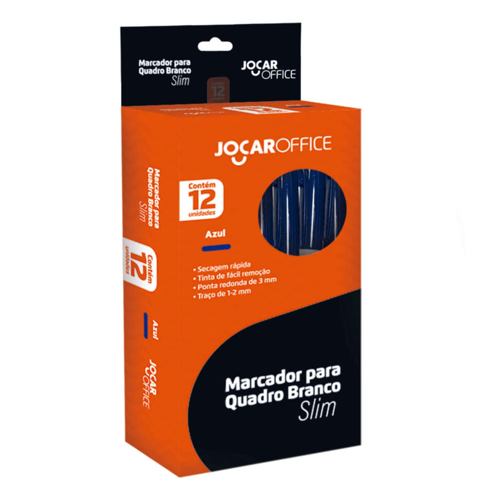Marcador para Quadro Branco Slim Azul Caixa com 12 Unidades Jocar Office Leonora - 96093