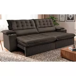 Sofá Retrátil e Reclinável 2,80m Molas Ensacadas Dream Velusoft Café Cama inBox
