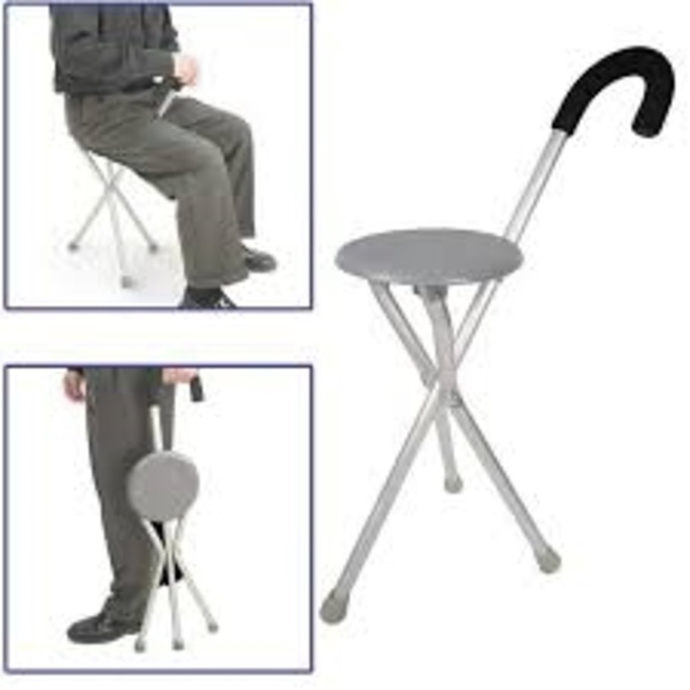 BANQUETA BENGALA BANCO DOBRAVEL ASSENTO EM ALUMINIO BASTAO BANQUINHO PARA IDOSOS CAMINHADA FILA