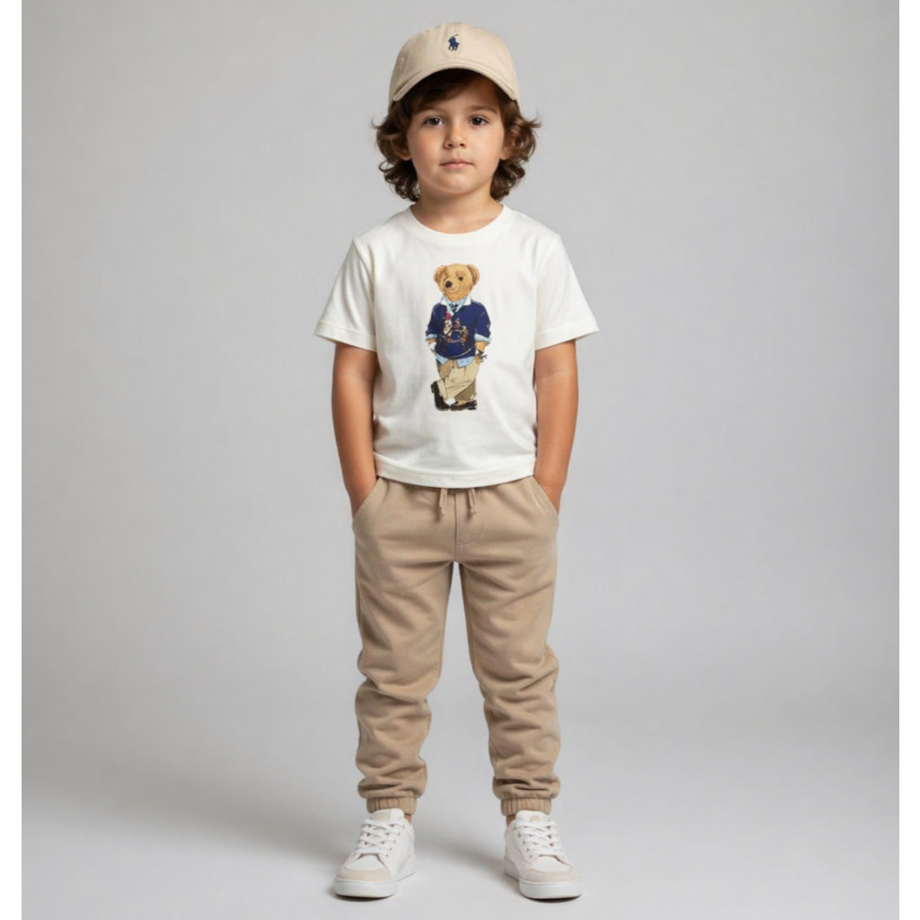 Camiseta Infantil Urso POLO Estampada Manga Curta em Algodão, Confortável  Casual e Moderna