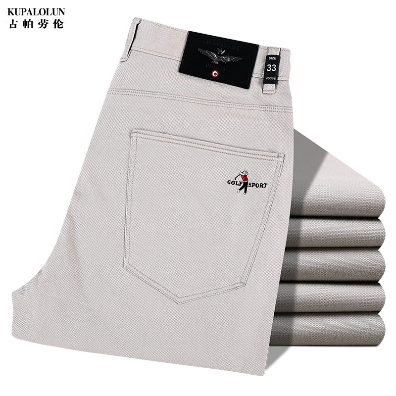 Marca primavera outono bege calças casuais masculinas em linha reta estiramento negócios casual Wear jogando calças de g